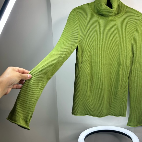 Maeve By Anthropologie Pistachio Lime Green Ribbed Stretchy Turtleneck Sweater M - Picture 5 of 9